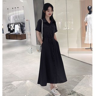 COSYEVNO 반팔 원피스 허리조임 캐주얼 모리걸 롱 스커트
