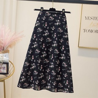 ORZQU 여성 쉬폰 스커트 여름 A라인 꽃무늬 뒷밴딩 하이웨스트 미디 스커트