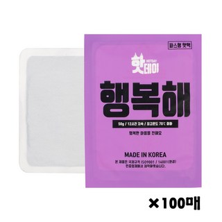 핫데이 핫팩 파스형 국내생산 행복해 50g - 100매, 100개