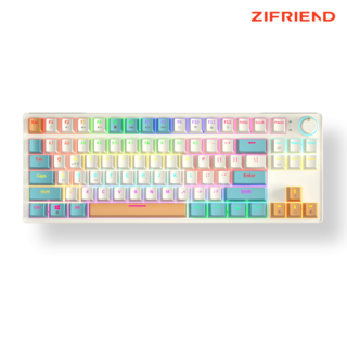 ZIFRIEND ZA87 LED 예쁜 5핀 유선 게이밍 기계식 키보드 커스텀 노브 레인보우 무빙 RGB 핫스왑 황축 저소음 이중 흡음재 공장 윤활 위성축 87키 크림 블루 상품 이미지