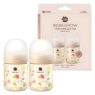 그린핑거 베베그로우 PPSU 젖병 노꼭지 트윈팩, 단풍 베이지, 160ml, 1개