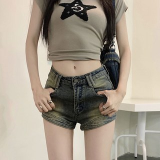 여름 여성 하이웨스트 청반바지 빈티지 스판 핫팬츠