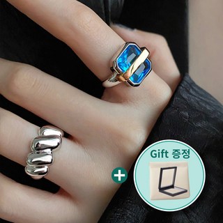 LuckyGlory 실버 사파이어 블루 엔틱 오픈링