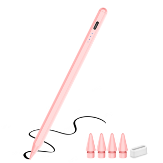 JAMJAKE 아이패드 호환 스타일러스 펜슬 스마트 터치펜 초미세 펜촉 USB-C 충전식 + 여분 펜촉 4개 증정 Q52, 핑크, 1개