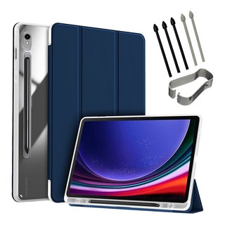 갤럭시탭S9 S9+ S9울트라 S9 FE 플러스 S펜수납 클리어 투명 북커버 케이스 케이스나라, 네이비, 1개