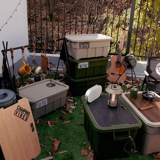 캠핑바이브스 멀티카고박스 75L 풀세트 구성 캠핑박스 토트박스, 75 블랙, 1개, 1단, 화이트스티커, 블랙 우드