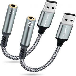 2팩 USB ~ 3.5mm 잭 오디오 어댑터 QimKero 외장 사운드 카드 USBA AUX 스테레오 컨버터용 헤드셋 PC Windows 노트북 ，Mac 데스크톱 리눅스 PS4, 2개