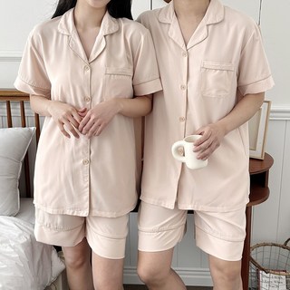 하누리 솔리드 부드러운 가벼운 시원한 무지 반팔 잠옷 상하 세트