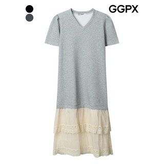 GGPX 밑단 레이스 캉캉 V넥 반팔 원피스 GP6OP002F