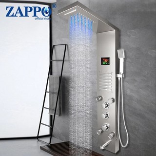 샤워기수전 욕실 욕조 수전 샤워 화장실 ZAPPO LED 패널 타워 시스템 강우 및 안개 머리 비 마사지 황동 기구 조절 가능한 바디 제트 포함, 1개