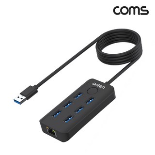 컴스 6포트 5Gbps 10 / 100Mbps 외장 랜카드 이더넷 화면잠금 락스크린 버튼 USB 3.0 멀티 허브 FW034, 1개