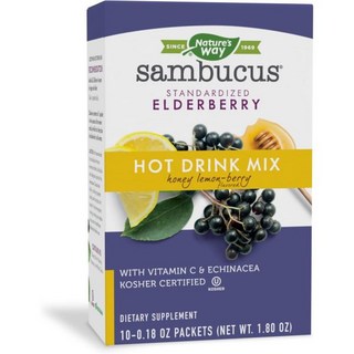 Natures Way 네이쳐스웨이 Sambucus Elderberry Hot Drink Mix Vitamin C Echinacea 이뮨 Honey Lemon베리 맛 10 ets, 10개, 500g