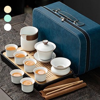 YAPOGI 다도세트 전통 차 휴대용 전용 찻잔 여행용 도자기 13종 다기세트 집들이선물, 화이트, 다기 13종, 1개