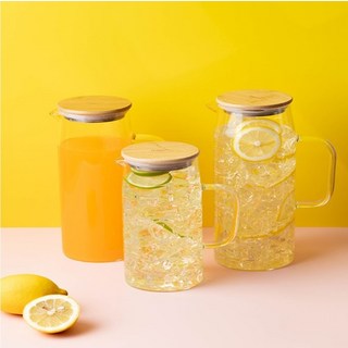 티도요 내열유리 우드 뚜껑 물병 3size, 1L, 1개