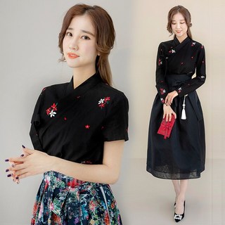 선데이한복 리연 꽃자수 블랙 저고리