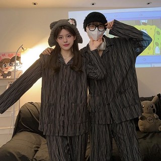커플잠옷 지브라 스트라이프 ins 트렌드 남성 여성 캐주얼 홈웨어 봄가을