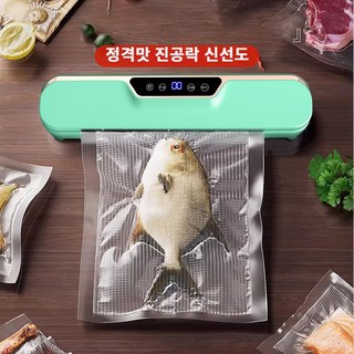 PYHO 진공포장기 건습 겸용 신선도 유지 전자동터치 소형 가용 +비닐팩(10개), 녹색