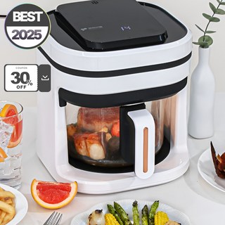 키친아트 글라스 에어프라이어 3.5L 투명창 유리 바스켓, 화이트