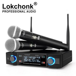 GLXD2 전문 무선 마이크 시스템 듀얼 채널 UHF 고정 주파수 무선 핸드헬드 다이나믹 마이크 노래방 파티용, EU 플러그 (한국호환), 그림참고