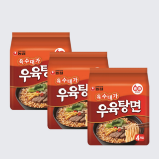 농심 우육탕면 얼큰한 소고기육수 굵은면발 봉지라면 캠핑간식, 3개