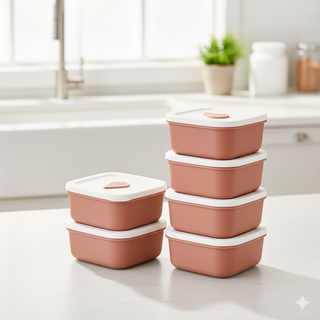 소노리떼 국산 실리콘 밥팩 정사각 400ml 6팩 세트, 피치베이지, 6개