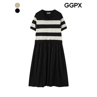 GGPX 블록 반팔 니트 주름 원피스 GP4OP073F
