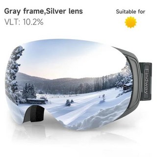 Findway 성인용 마그네틱 스키 고글 100% 김서림 방지 스키 보드 고글 OTG 디자인 UV400 보호, 4) Black Silver Lenses, 1개
