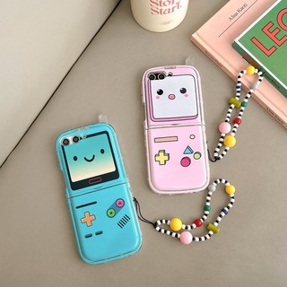 삼성 갤럭시 Z플립6 Z플립5 Z플립4 Z플립3 비즈 스트랩 스크린 보호 커버 레트로 안테나 전화기 모양 게임기 디자인 실리콘 케이스