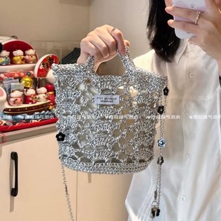 실버 네트백 DIY 글리터 여름 숄더백 코바늘 만들기 뜨개질, D. 은색 버킷 백