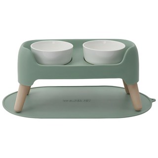 슈퍼펫 강아지 밥그릇 고양이 식기 높이 조절 커브 식기 세트 2구 물그릇, 1개, 애플그린