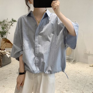 빛나는 판다 스트링 싱글버튼 블라우스 순면 원포켓