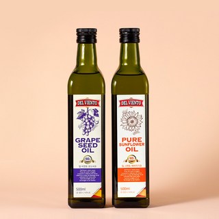 델비엔토 포도씨유+해바라기씨유 500ml 2병 스페인산 프리미엄 오일 식용유 안전포장, 1세트, 1L