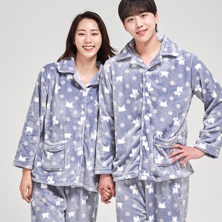 이라인 여성용 도기도기 그레이 인조밍크 상하 수면잠옷