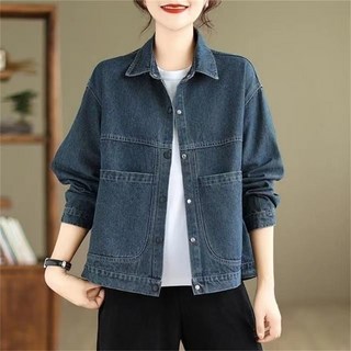 besteffie 중년여성 데님 코트 스텐다드핏 아우터 투포켓 버튼입체장식 포인트 데님청자켓 스타일리쉬 K16