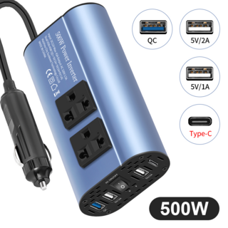 차량용 500W 인버터 새로운 Type-C 인터페이스 QC 초고속 컨버터 USB 멀티 충전구 12V 220V 60HZ, 1개