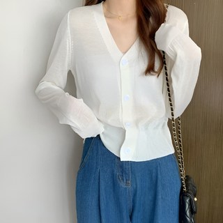 HAVDAY 여름 브이넥 시스루 썸머 가디건