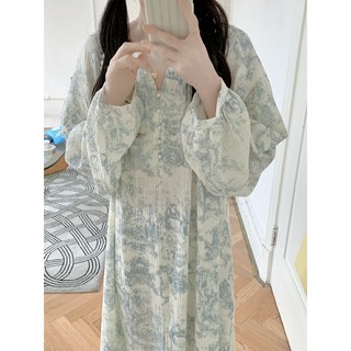 순면 빅사이즈 임산부 루즈핏 롱원피스 잠옷 홈웨어 파자마 뜨왈 진주 로망 2컬러