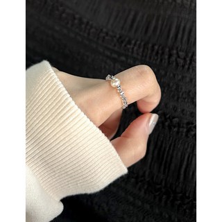 실버925 스톤 밴딩 담수진주 은반지