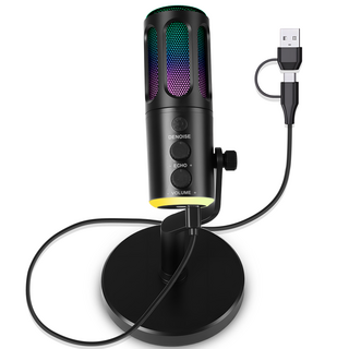 Gaayou RGB 게이밍 마이크 USB 콘덴서 원터치 노이즈캔슬링 / 이어폰 연결 / PC 폰 호환 / 방송 녹음용, 블랙