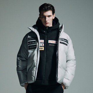 [데상트(본사)] [SWISS SKI] 모노 크롬 와펜 논퀼팅 후드형 다운 자켓 SP411SDJO2