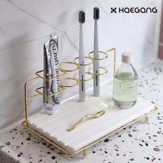 규조토 스텐 칫솔선반 2인 4인 전동칫솔꽂이 거치대 트레이 물흡수 면도기꽂이 치약 욕실용품 집들이, 규조토 스텐 칫솔선반_M, 규조토 스텐 칫솔선반 M, 1개