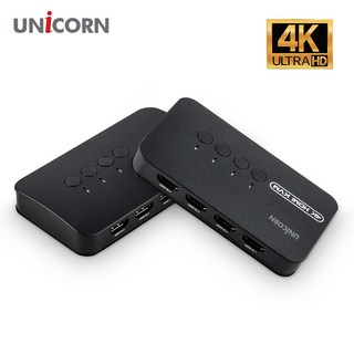 유니콘 4K 4포트 HDMI KVM 스위치 KVM-400HV 케이블포함 USB2.0 3포트 PC본체 4대제어 연장 리모트 케이블 1.5M 전환버튼, 1개