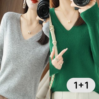 에리페 여성용 소프트 로완 베이직 슬림 니트 탑 1+1