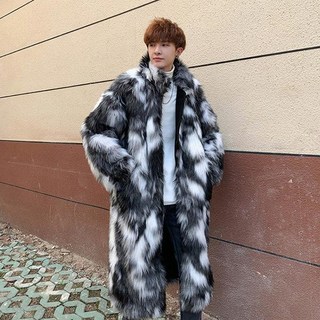 모던 캐주얼 남자 모피 롱코트 스트릿룩 루즈핏 힙한 겨울 코트