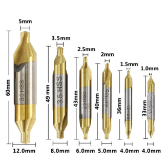 고속강 센터 드릴 세트 1.0-5.0 mm 티타늄 도금 철공 드릴세트, 1개