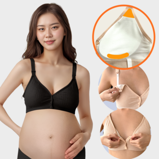 패드일체형 앞버튼 수유브라 임산부 속옷 2종 세트 블랙