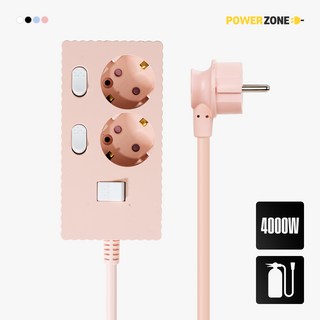 파워존 자동소화 4000W 고용량 웨이브 개별스위치 과부하차단 2구 멀티탭 50cm 1.5m 3m 5m 7m, 자동소화 개별스위치 2구 50cm 파스텔핑크, 1개