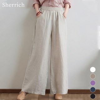 Sherrich 여성 린넨바지 면 마 와이드 팬츠 시원한 여름바지 빅사이즈 일자 바지