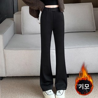 스타일아유 여성용 겨울 기모 와이드 팬츠 따뜻한 롱 플레어 팬츠 캐주얼 스트레치 밴딩 바지 LP0933