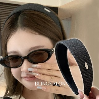 블링살롱 귀안아픈 치크 로고 데님 와이드 헤어밴드 3컬러 넓은 고급 명품 헤어밴드